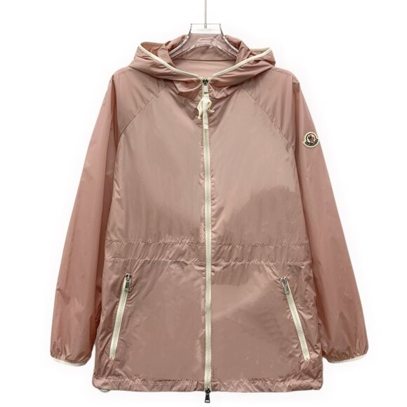 Moncler Eau Series pink logo patch hooded zip-up shell jacket